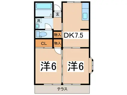 ドエル春日居B棟(2DK/1階)の間取り写真
