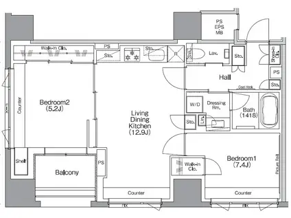 ザ・パークハビオSOHO横浜関内(2LDK/14階)の間取り写真