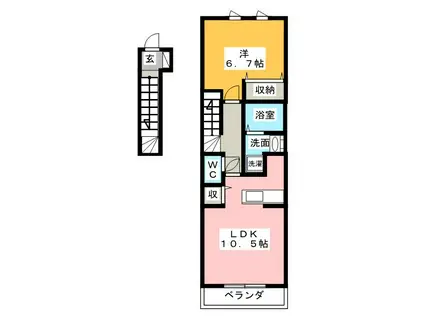 クラージュ B棟(1LDK/2階)の間取り写真