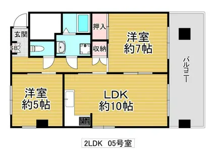 完康ハイツ(2LDK/4階)の間取り写真