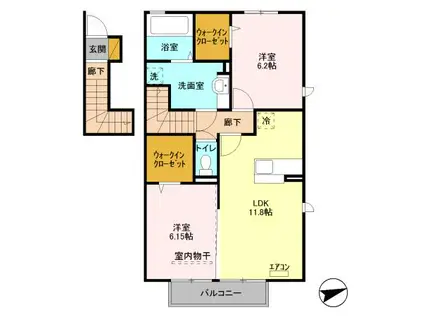 サザンハート吉岡 B棟(2LDK/2階)の間取り写真