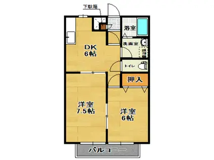 パルク昭和1号棟(2DK/1階)の間取り写真