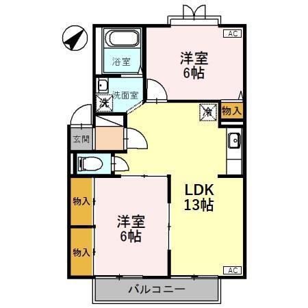 モンターニュ・リーブルB(2LDK/1階)の間取り写真