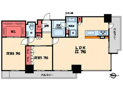 プレミストタワー靱本町(2LDK/18階)の間取り写真