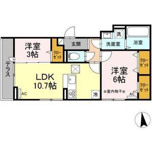 D-ROOM CINNAMON(2LDK/1階)の間取り写真