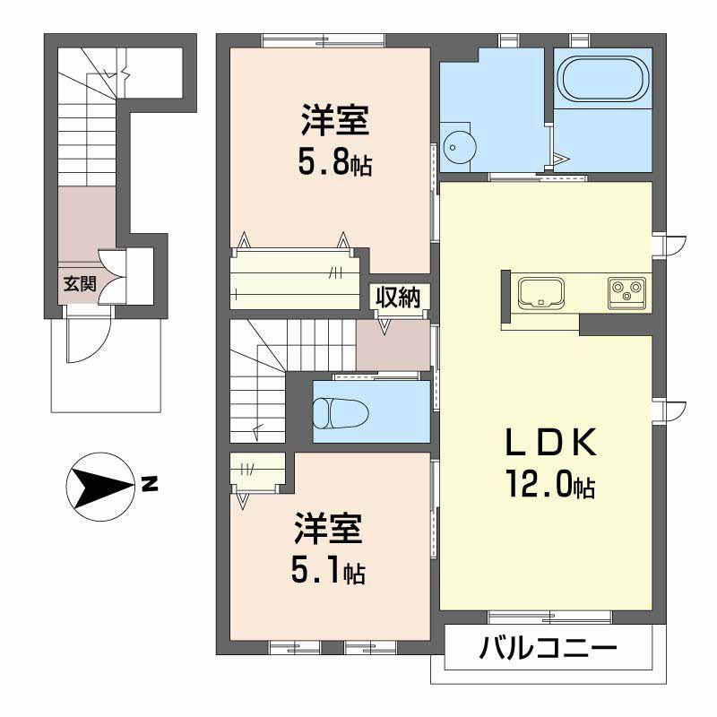 シャーメゾン秋津(2LDK/2階)の間取り写真