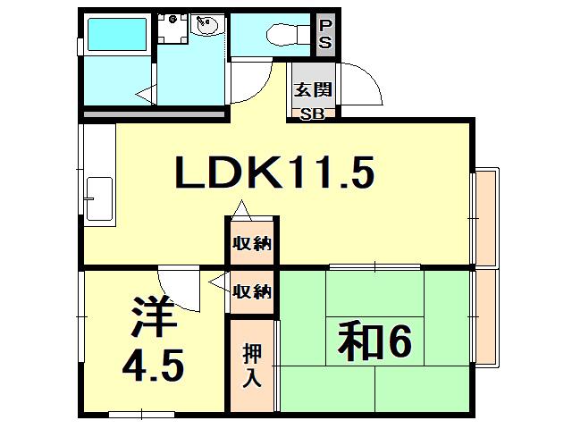 イーストフィールドII(2LDK/1階)の間取り写真