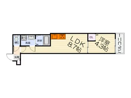 エナメゾン東羽衣(1LDK/1階)の間取り写真