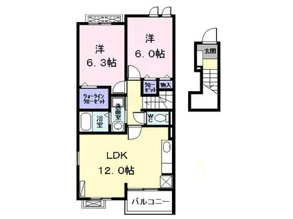 メゾン・ド・ソレーユIIB(2LDK/2階)の間取り写真