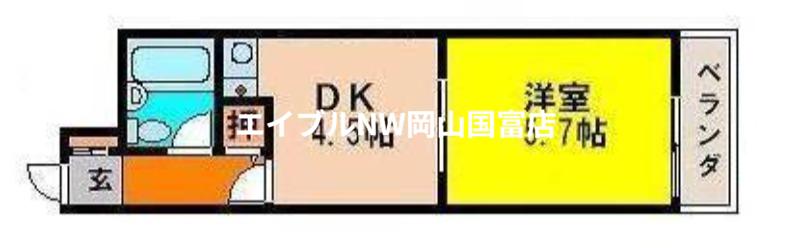 ライオンズマンション中山下(1DK/2階)の間取り写真