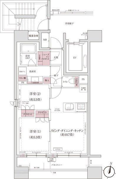 パークアクシス仙台西公園(2LDK/2階)の間取り写真