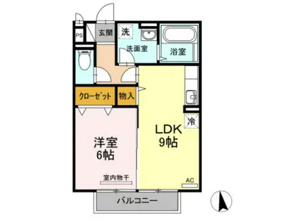 スプリング フィールド B棟(1LDK/2階)の間取り写真