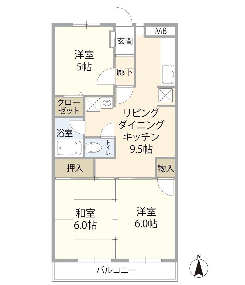 クレインパレス南大泉 B棟(3LDK/2階)の間取り写真