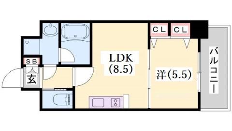 プレジオ神戸ウエスト(1LDK/2階)の間取り写真