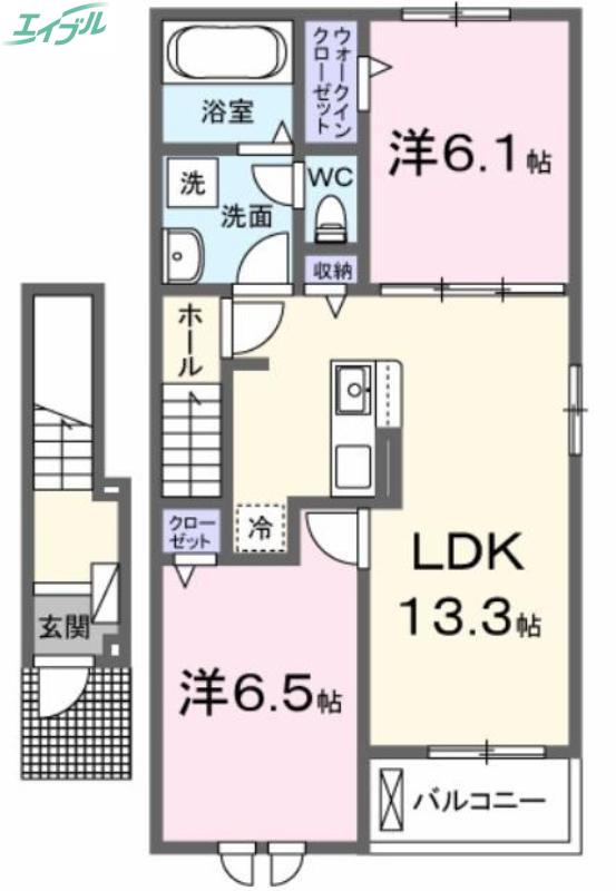 エスポワール昴B(2LDK/2階)の間取り写真