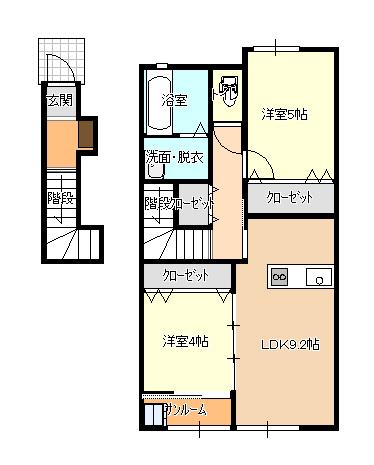 アパートメントドゥローズ(2LDK/2階)の間取り写真