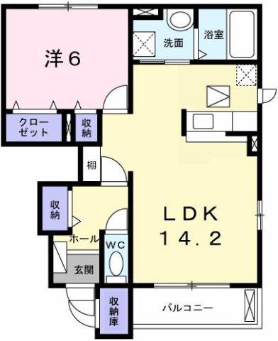 セレーノ・KII(1LDK/1階)の間取り写真