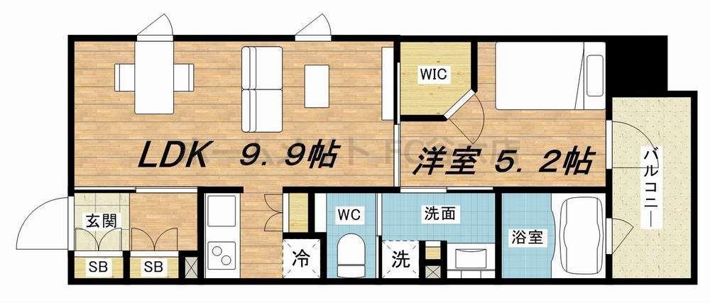 パークアクシス心斎橋(1LDK/9階)の間取り写真