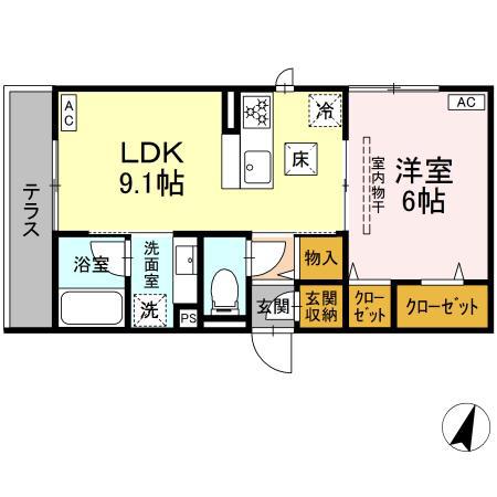 フラクタス東柏ケ谷(1LDK/1階)の間取り写真