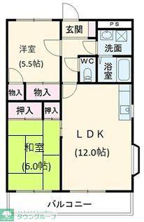 グランドール浦和II(2LDK/2階)の間取り写真
