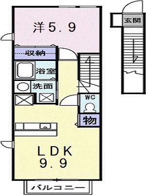 ヴィラ・プリムローズ(1LDK/2階)の間取り写真