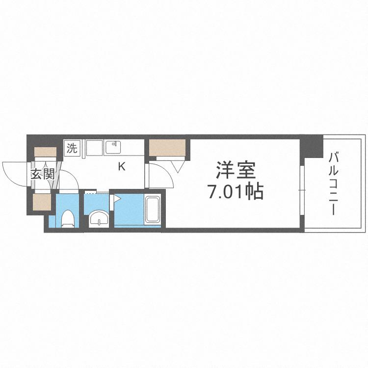 LUXE大阪城南(1K/7階)の間取り写真