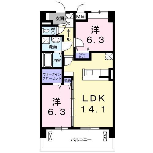 グレイスコート・II(2LDK/1階)の間取り写真