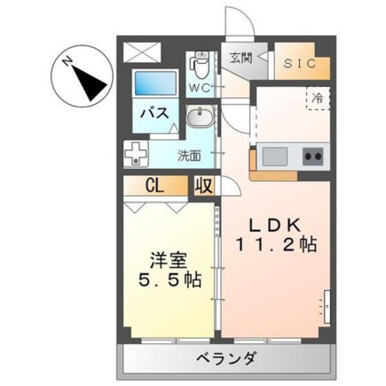 クレール矢賀駅前(1LDK/1階)の間取り写真