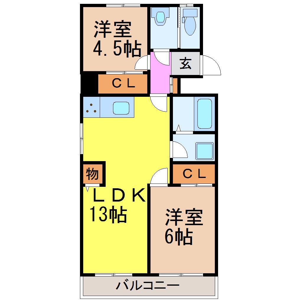 第二桜山ハイツ(2LDK/1階)の間取り写真