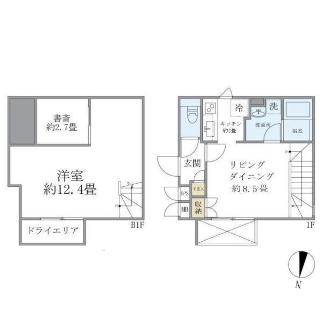 アレーロ新中野2(1SLDK/B1階)の間取り写真