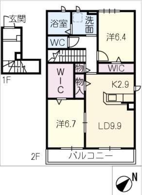 JA名古屋市南区元鳴尾(2LDK/2階)の間取り写真