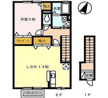 ボンボニエ一ル雅(1LDK/2階)の間取り写真