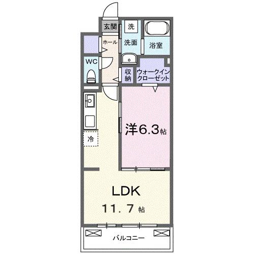 ブライトリーフ(1LDK/3階)の間取り写真