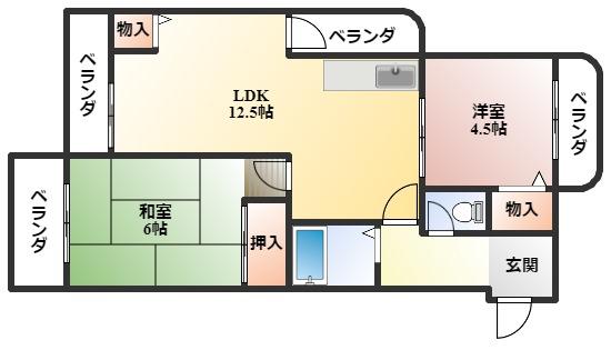 グランベガ緑地公園(2LDK/2階)の間取り写真
