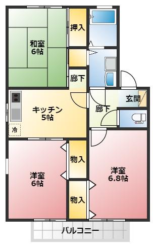 セジュールオサダ3号館(3DK/2階)の間取り写真