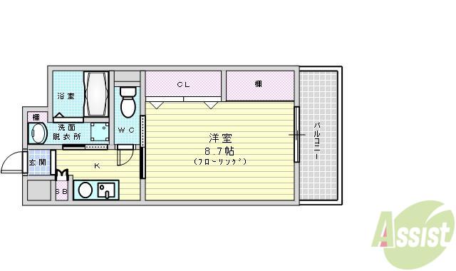 ラフィネ豊中南(1K/4階)の間取り写真