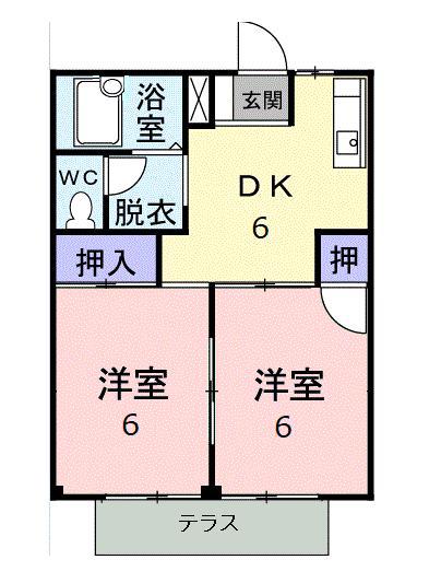 田胡ハイツB(2DK/1階)の間取り写真