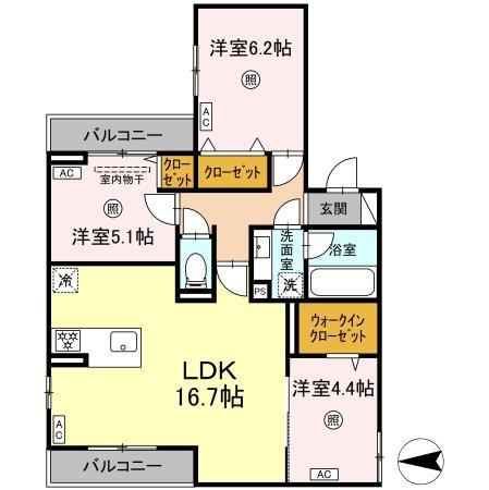 トリシア長丘(3LDK/3階)の間取り写真