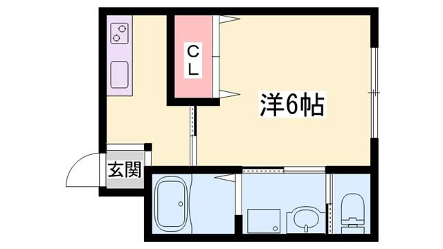 SAN MARE 三木本町(1K/2階)の間取り写真