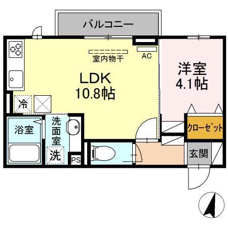 DーROOMさんよう A棟(1LDK/1階)の間取り写真
