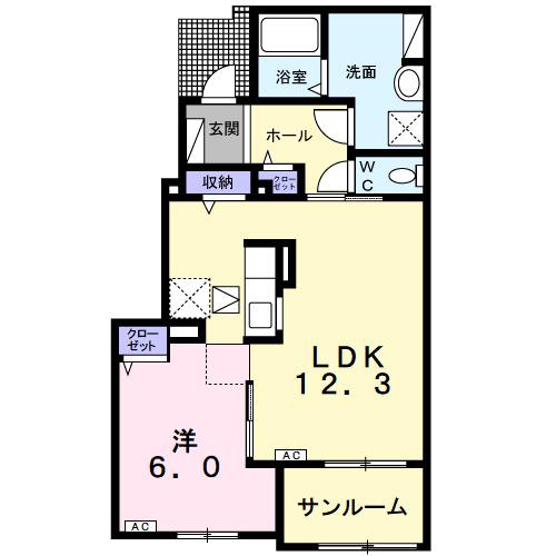 パインオークVI(1LDK/1階)の間取り写真