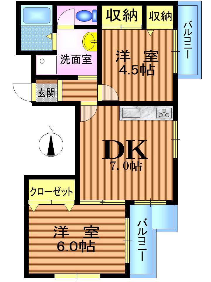 ドルチェ桜ヶ丘(2DK/3階)の間取り写真