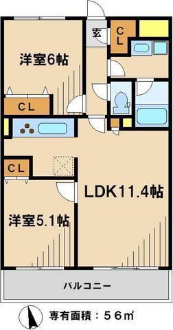 ソルヴェールレジデンス(2LDK/5階)の間取り写真