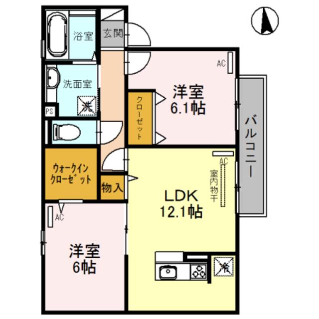 ディアコート(2LDK/1階)の間取り写真