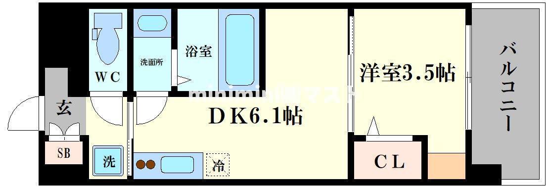 DIMORA難波(1DK/4階)の間取り写真