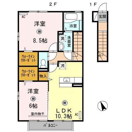 シャインB棟(2LDK/2階)の間取り写真