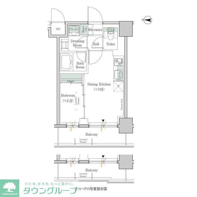 ワンルーフレジデンス錦糸町(1DK/7階)の間取り写真