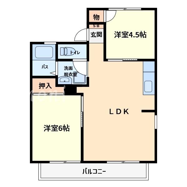 クイーンズタウンB(2LDK/2階)の間取り写真