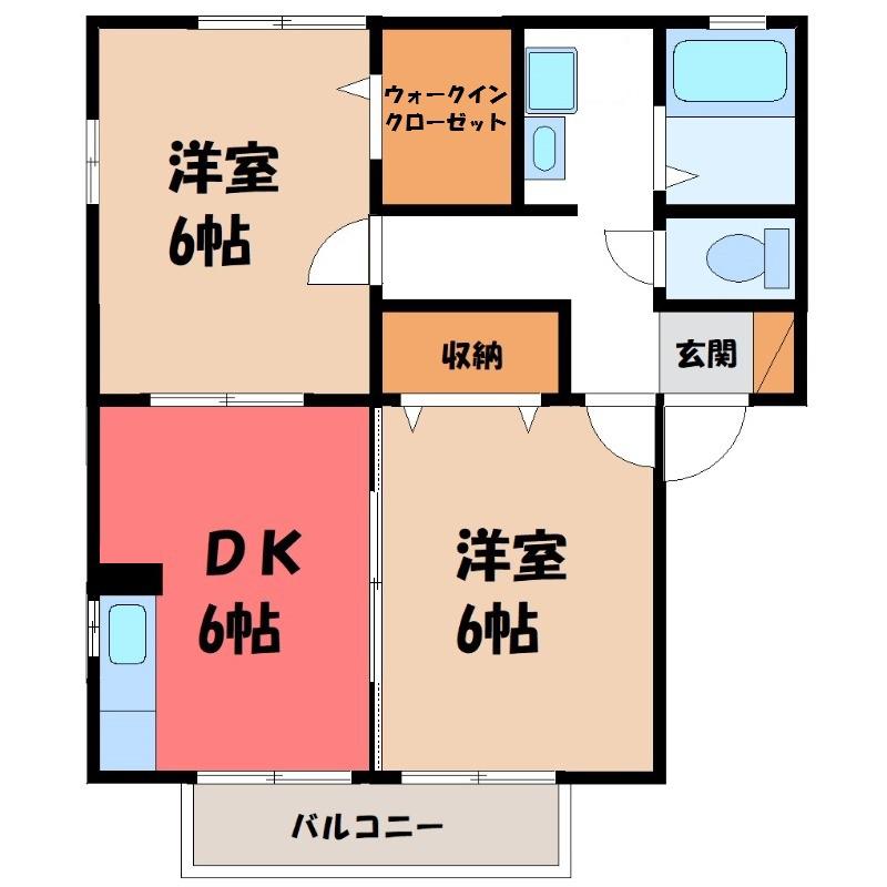 クローバーハイツB(2DK/2階)の間取り写真