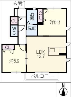 シャーメゾン モレ B棟(2LDK/1階)の間取り写真